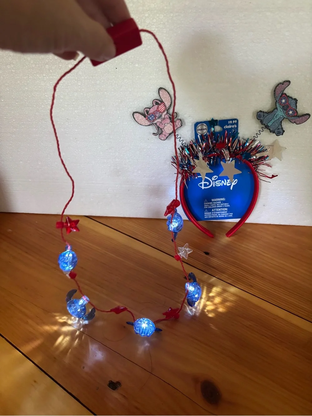 Disney Stitch Light Up Necklace & Claire’s Patriotic Headband Bundle